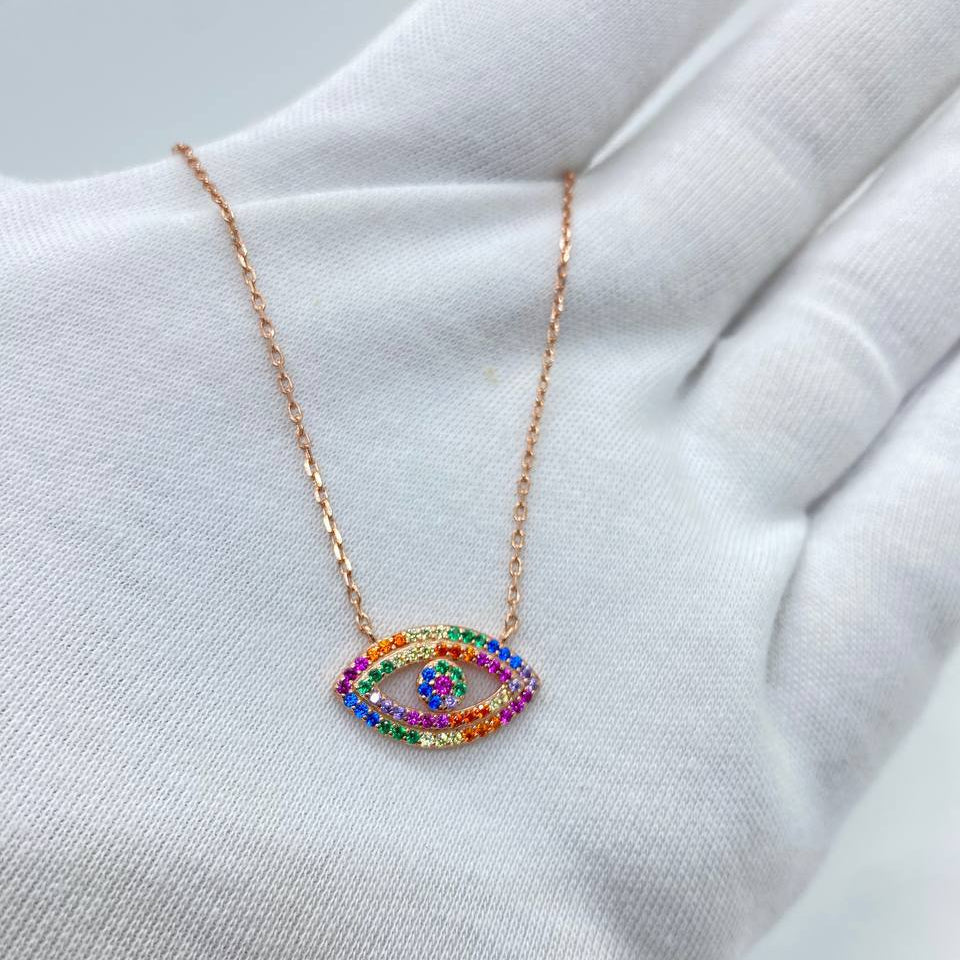 Rainbow Evil Eye Pendant Necklace