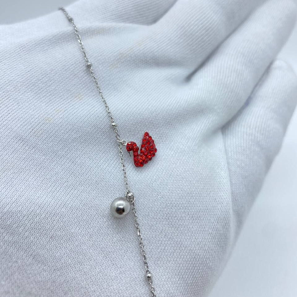 Red Crystal Swan Silver Bracelet