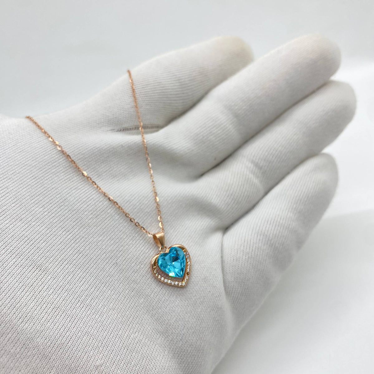 Rose-Gold Blue Heart Necklace