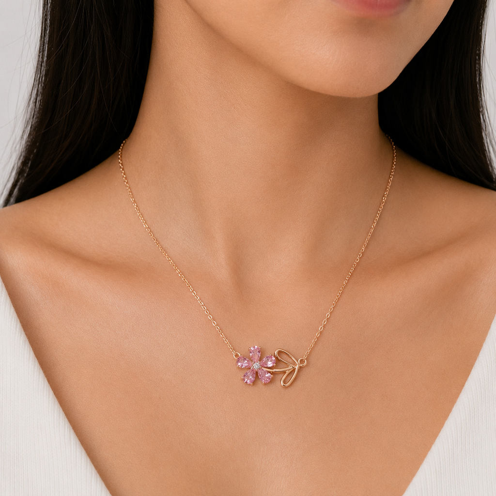 Rose-Gold Floral Pendant Necklace