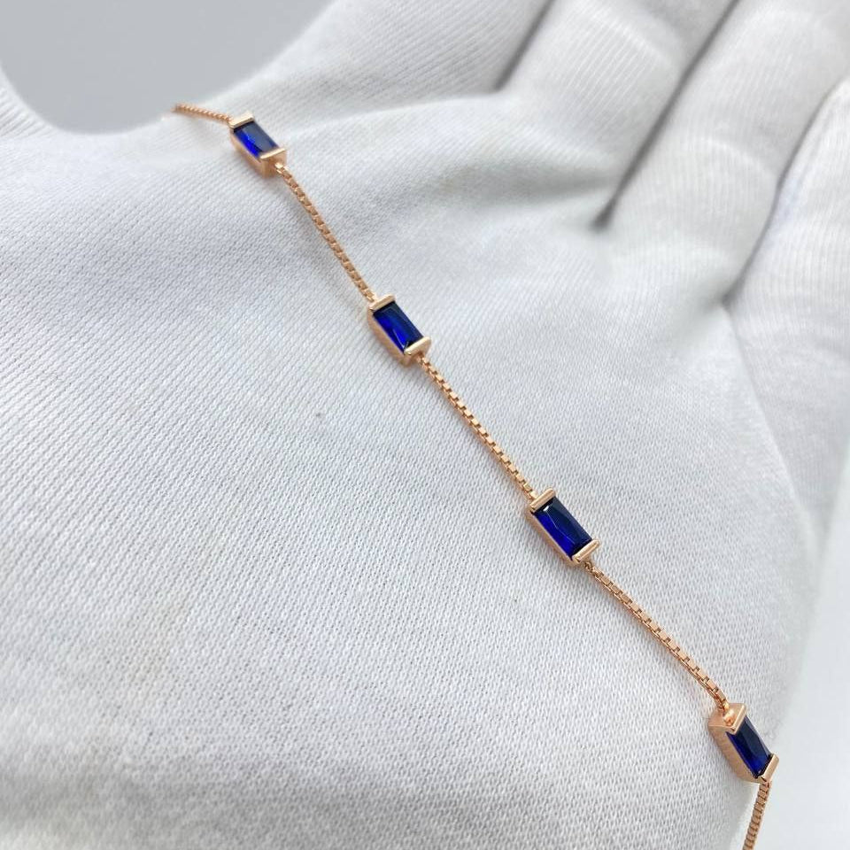 Rose Gold Blue Sapphire Bar Bracelet