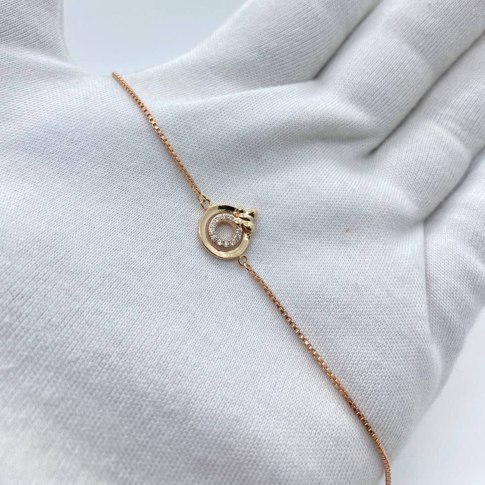 Rose Gold Bow Circle Sparkle Bracelet
