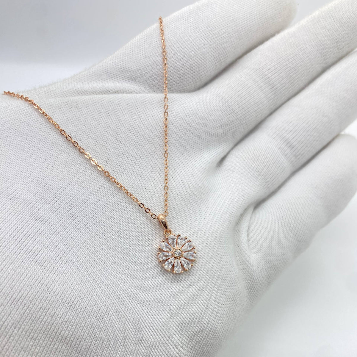 Rose Gold Crystal Daisy Pendant Necklace