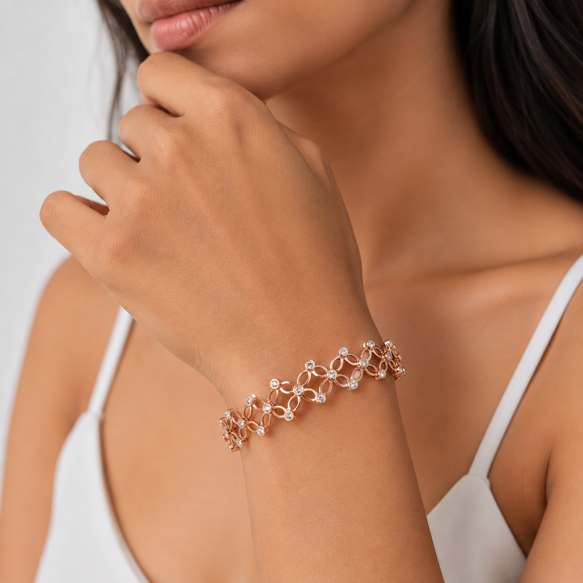 Rose Gold Floral Bangle