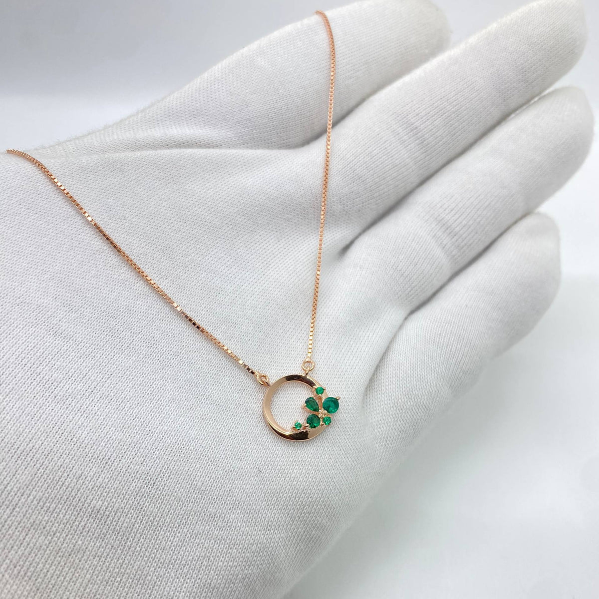 Rose Gold Green Floral Circle Necklace