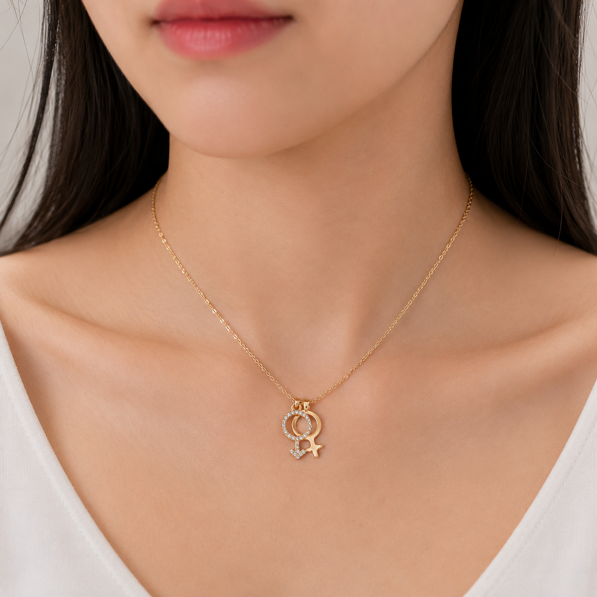 Rose Gold Moon & Star Pendant Necklace