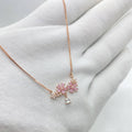 Rose Gold Pink Floral Drop Necklace