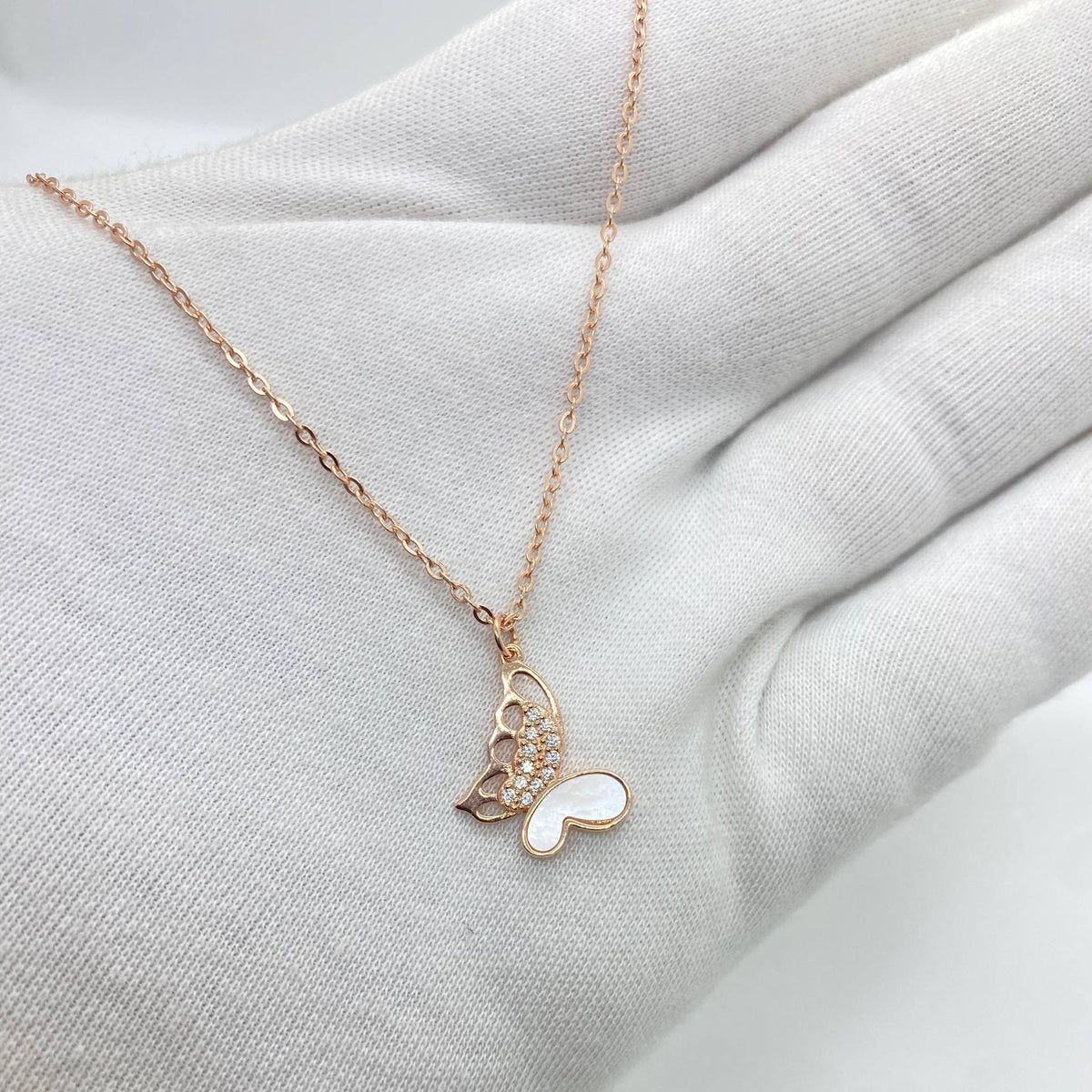 Rose Gold White Butterfly Necklace