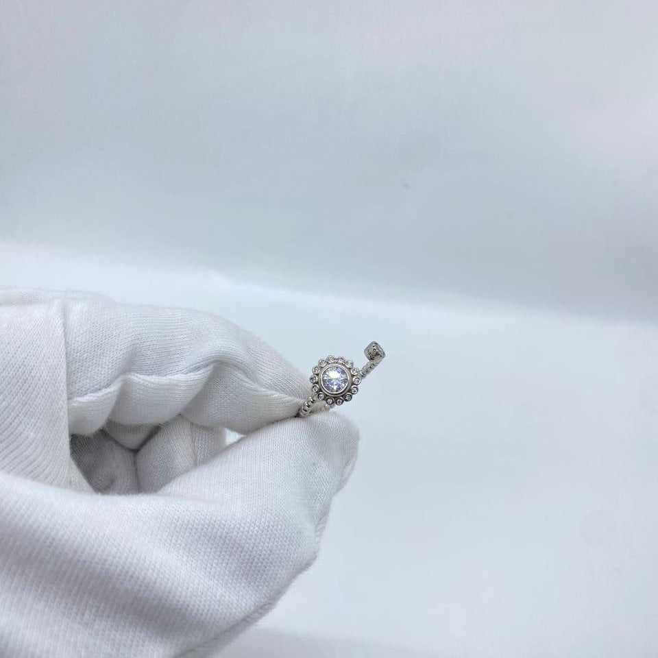 Round Halo Crystal Silver Ring