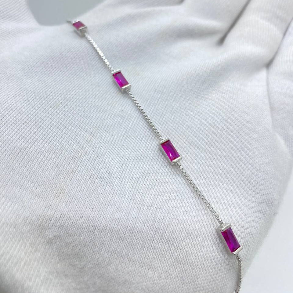 Ruby Baguette Silver Bracelet