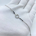Silver Black Beaded Heart Link Bracelet