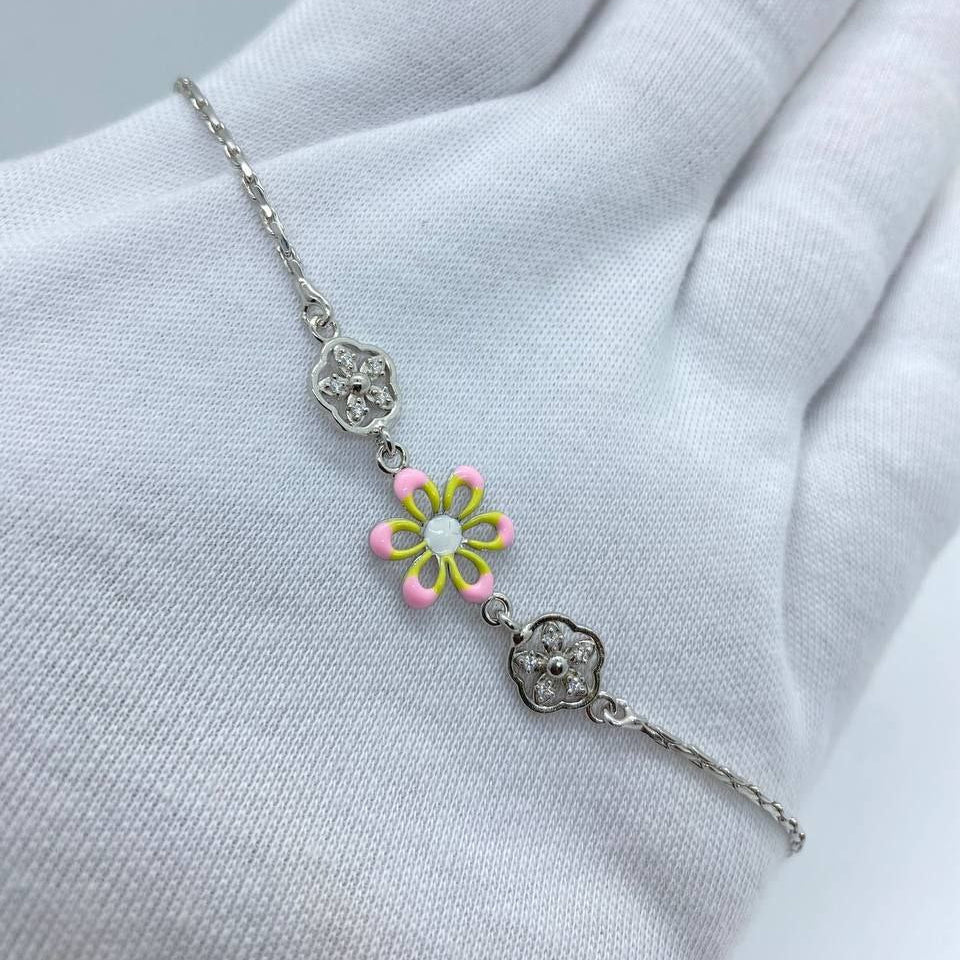Silver Blue Floral Crystal Bracelet