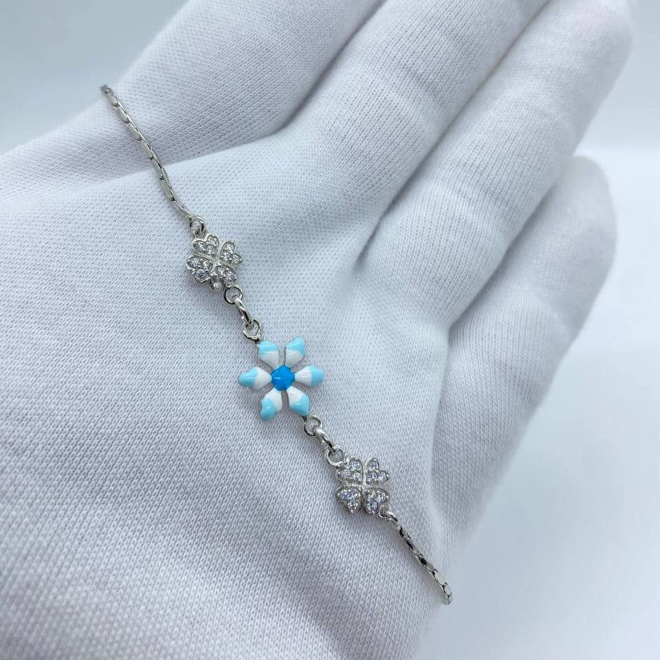 Silver Blue Floral Crystal Bracelet