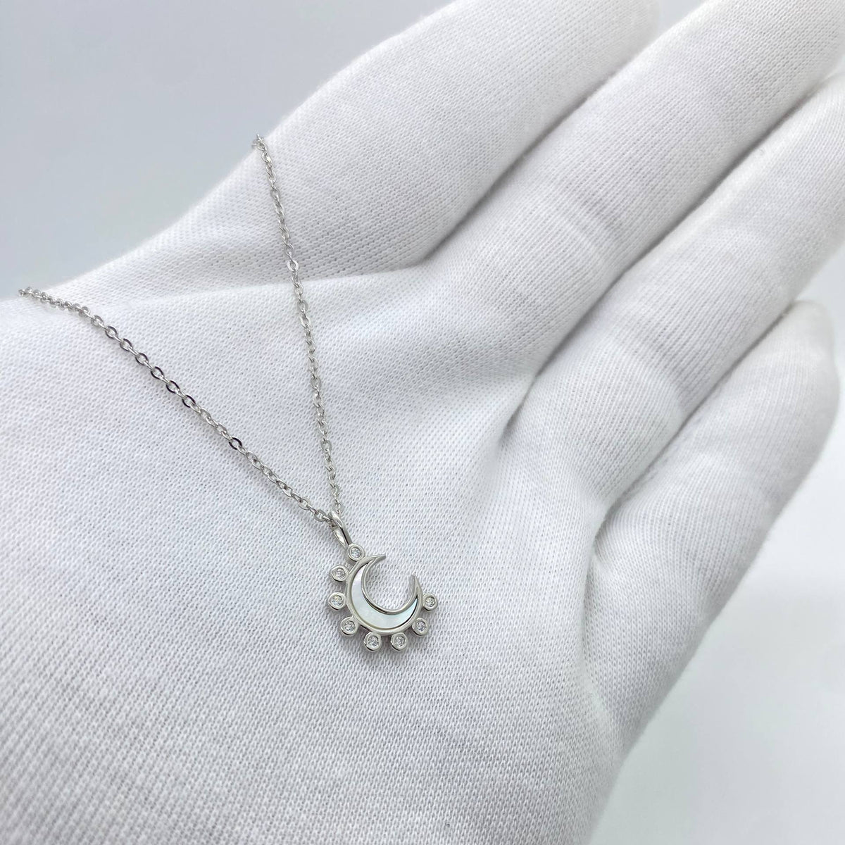 Silver Crescent Moon Crystal Necklace