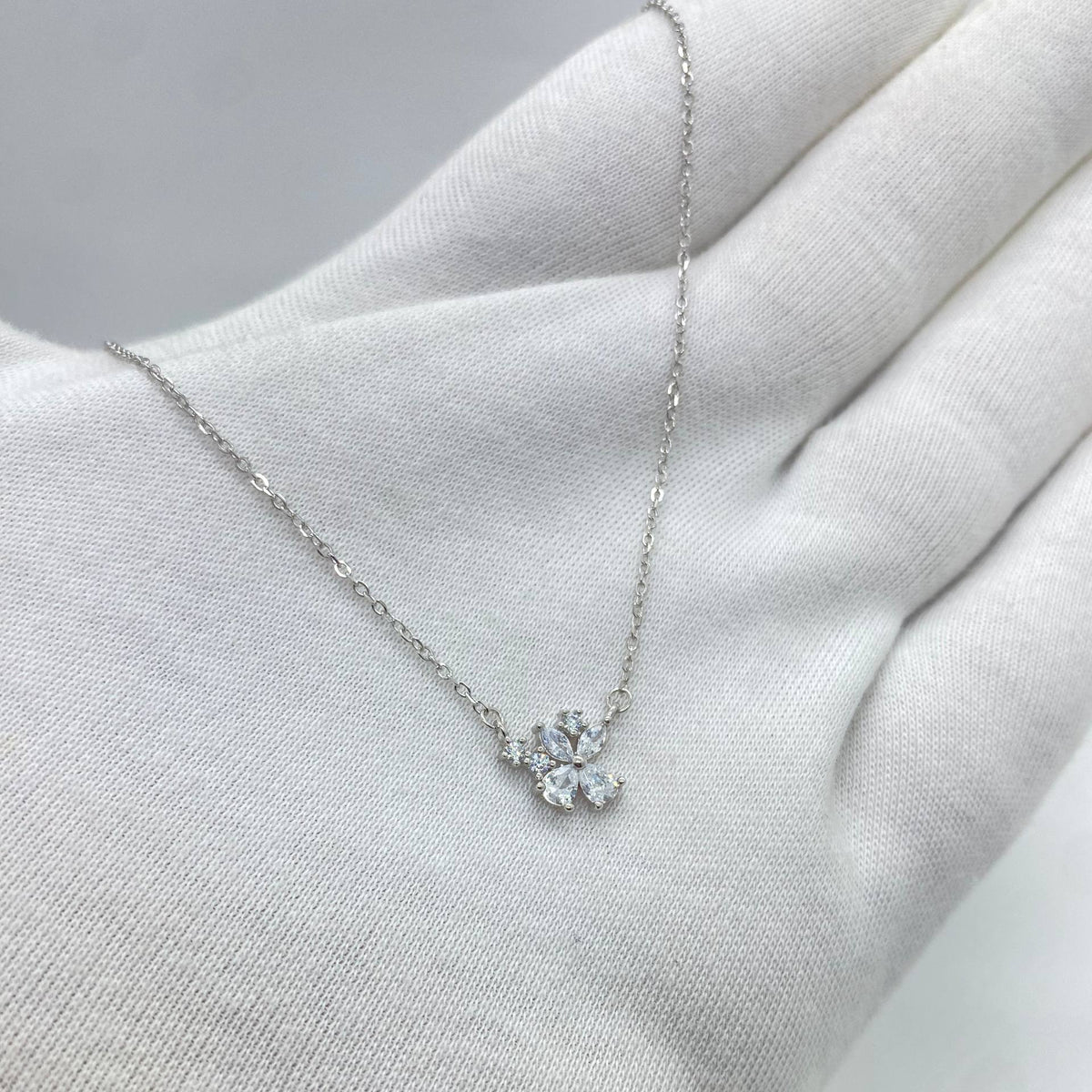 Silver Crystal Flower Necklace