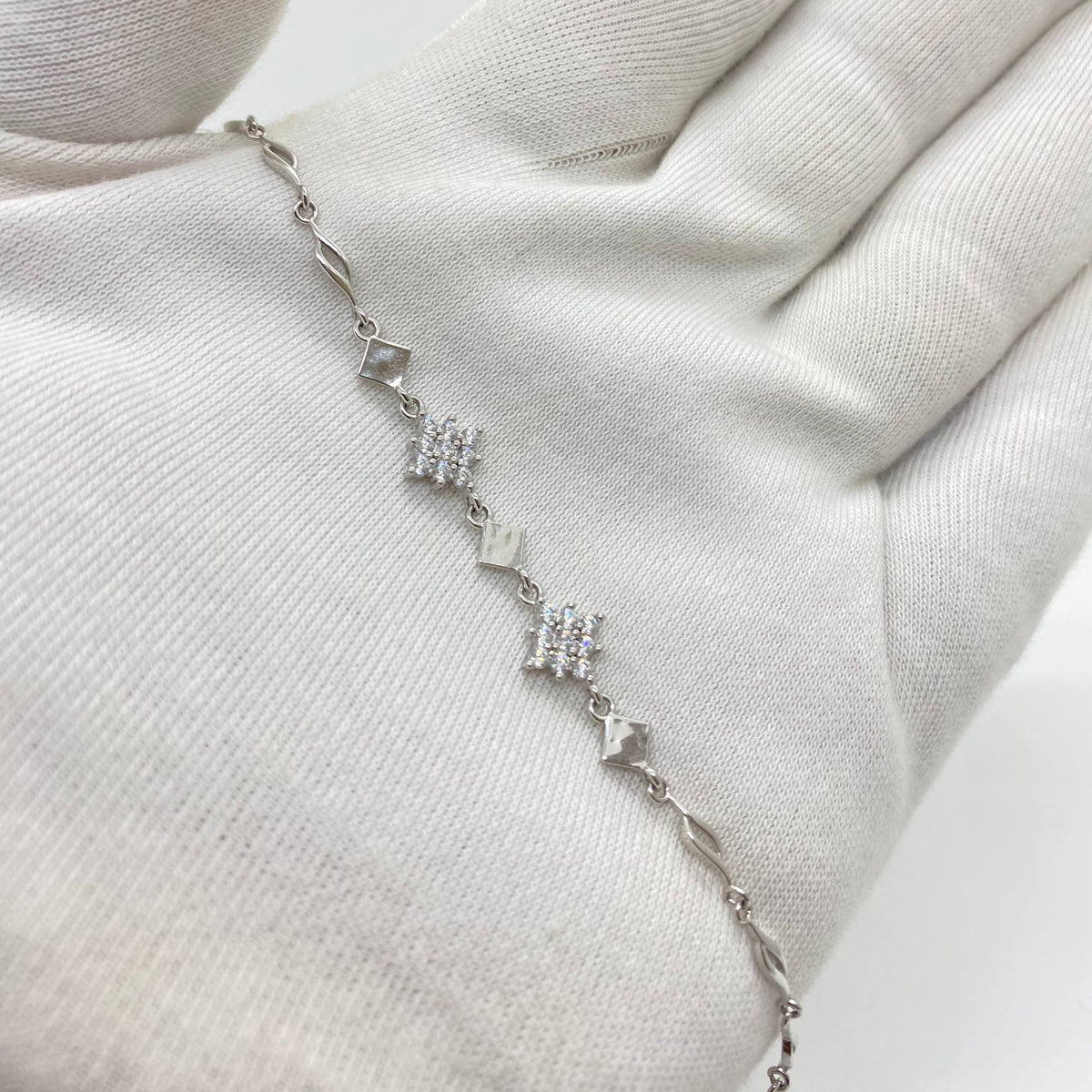 Silver Crystal Square-Link Bracelet