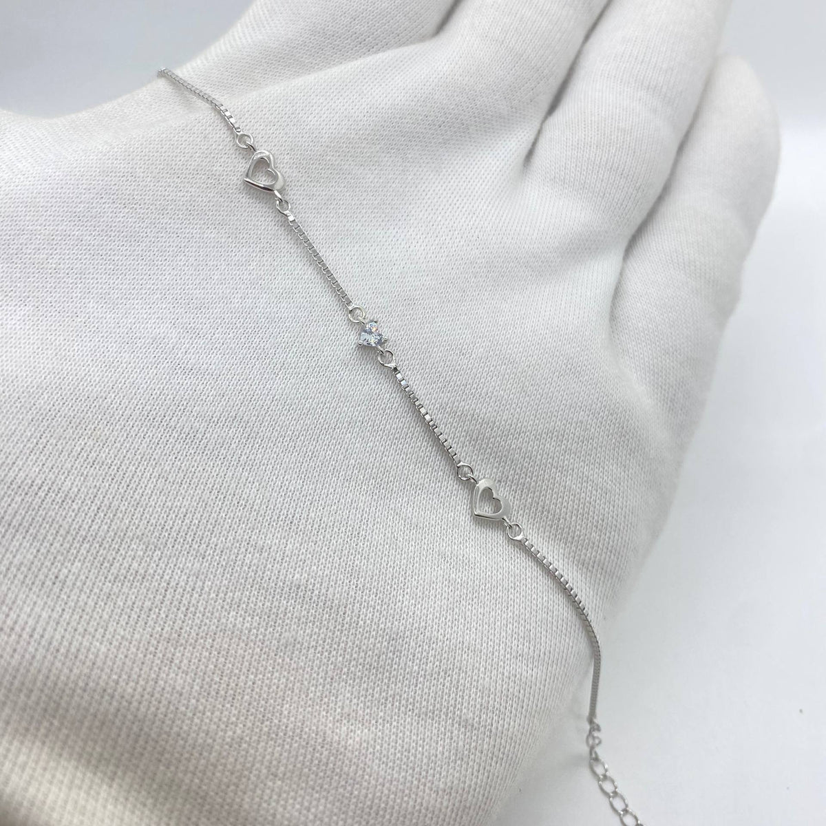 Silver Double Heart CZ Bracelet