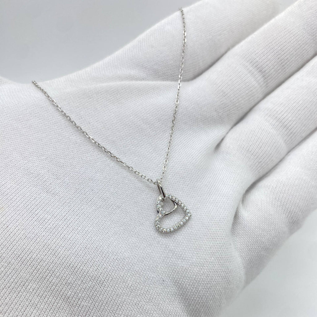 Silver Double Heart Crystal Necklace