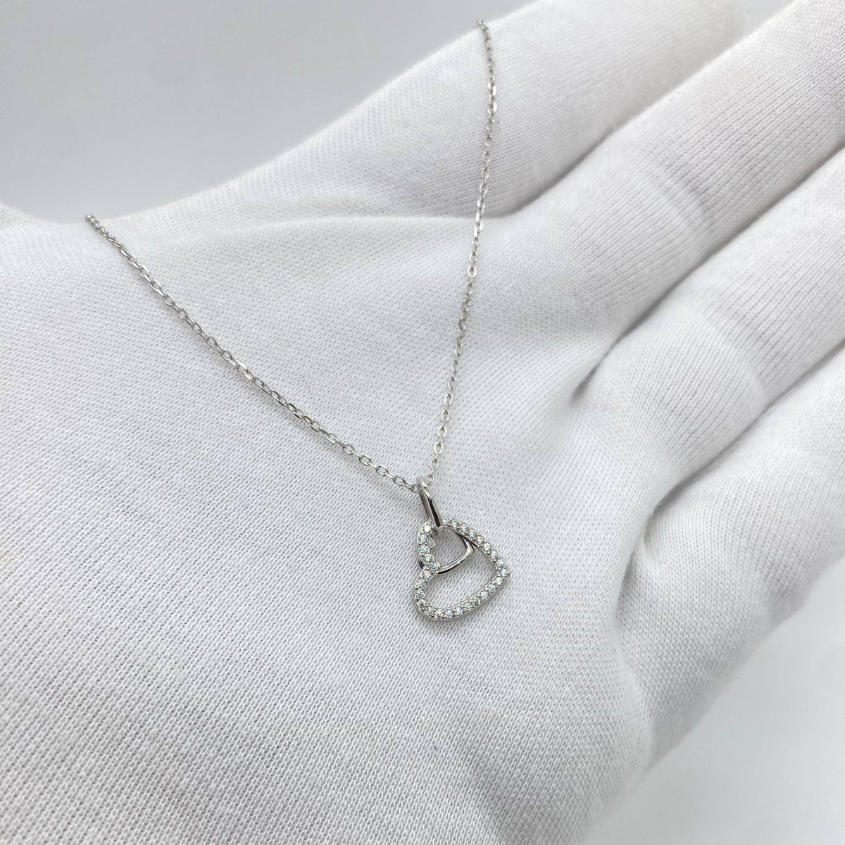 Silver Double Heart Crystal Necklace