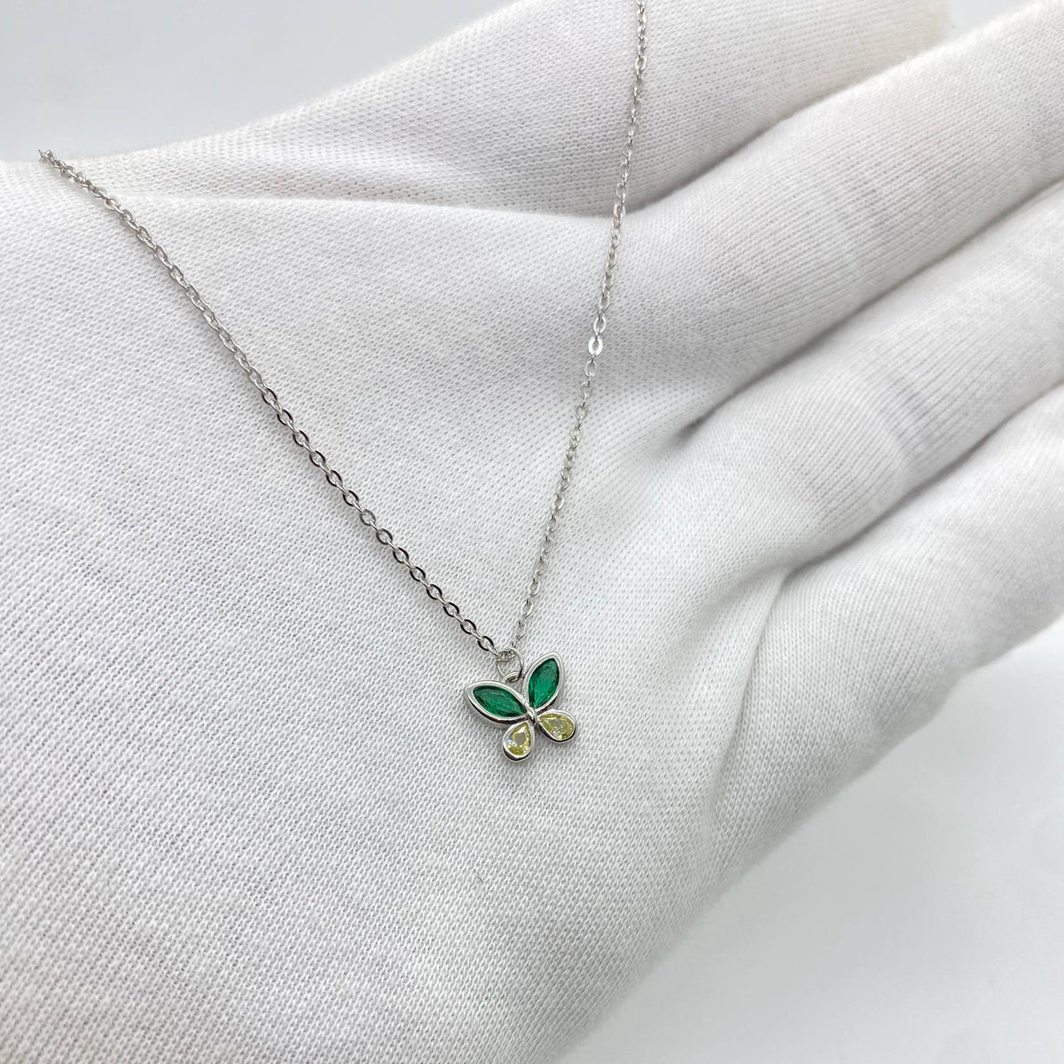 Silver Green Butterfly Necklace