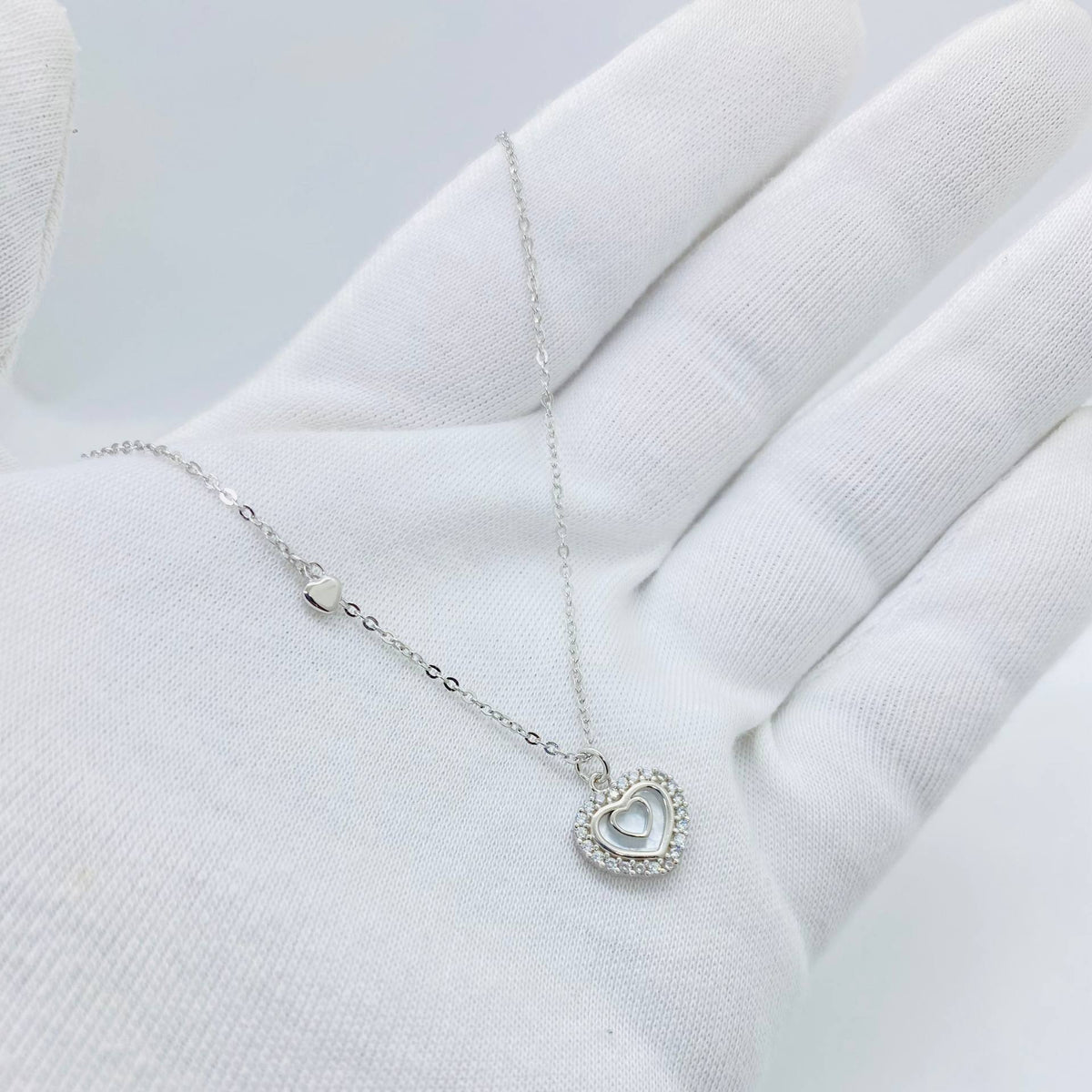 Silver Mother of Pearl Heart Necklace