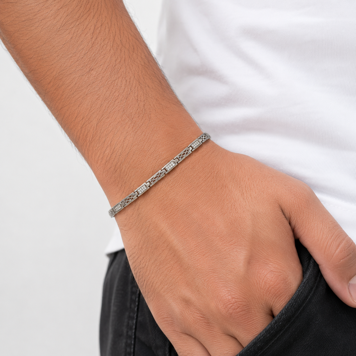 Silver Pavé Link Bracelet