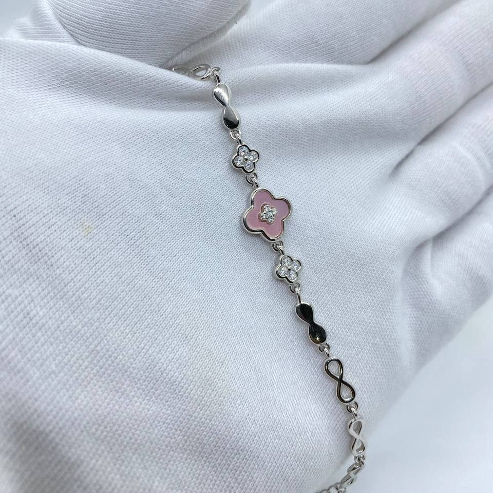 Silver Purple Floral Charm Bracelet