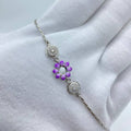 Silver Purple Floral Charm Bracelet