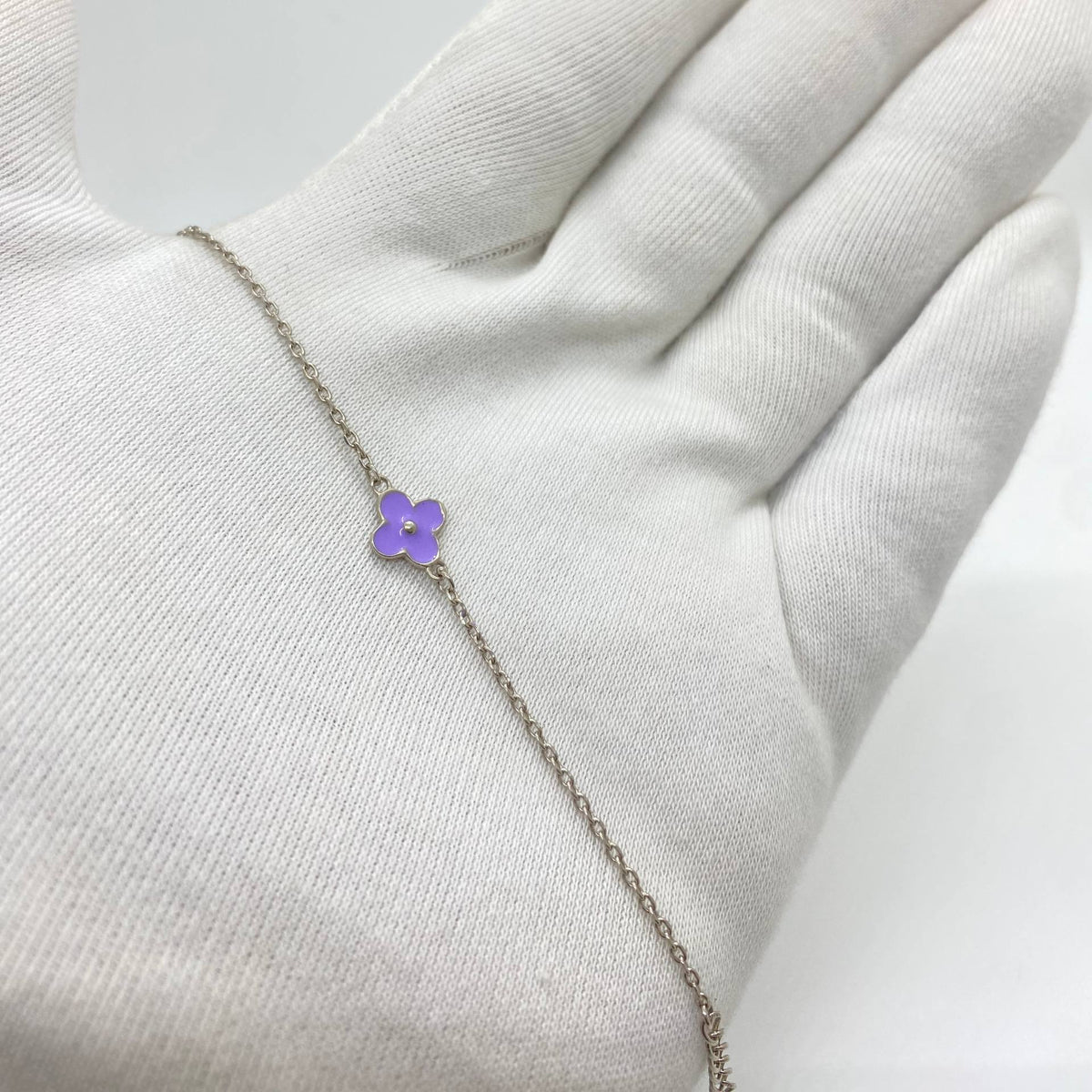 Silver Purple Flower Charm Bracelet