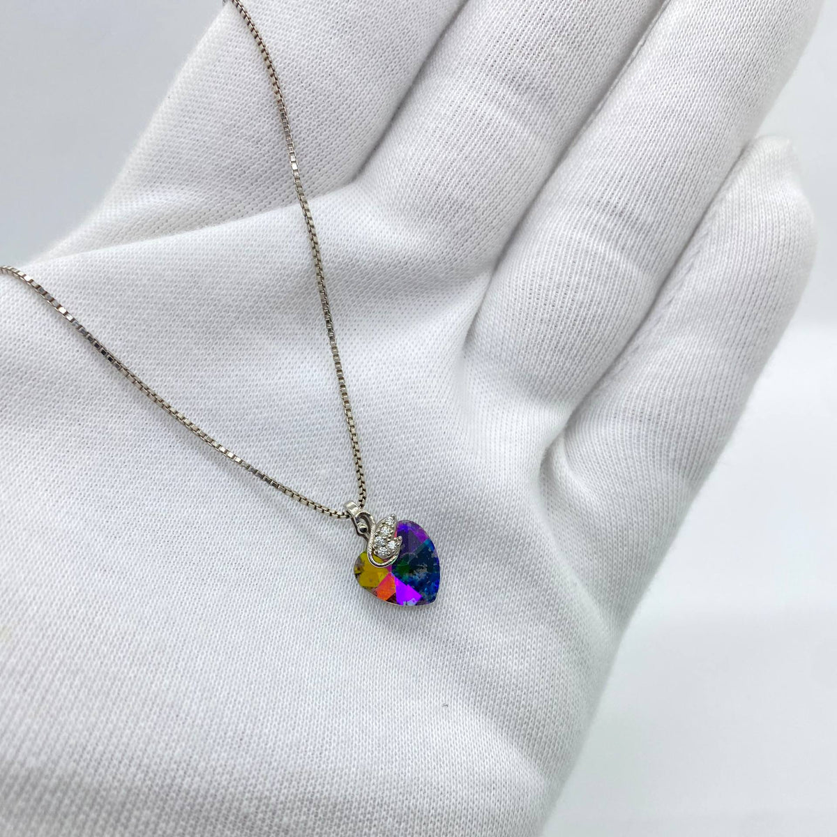 Silver Rainbow Heart Crystal Necklace