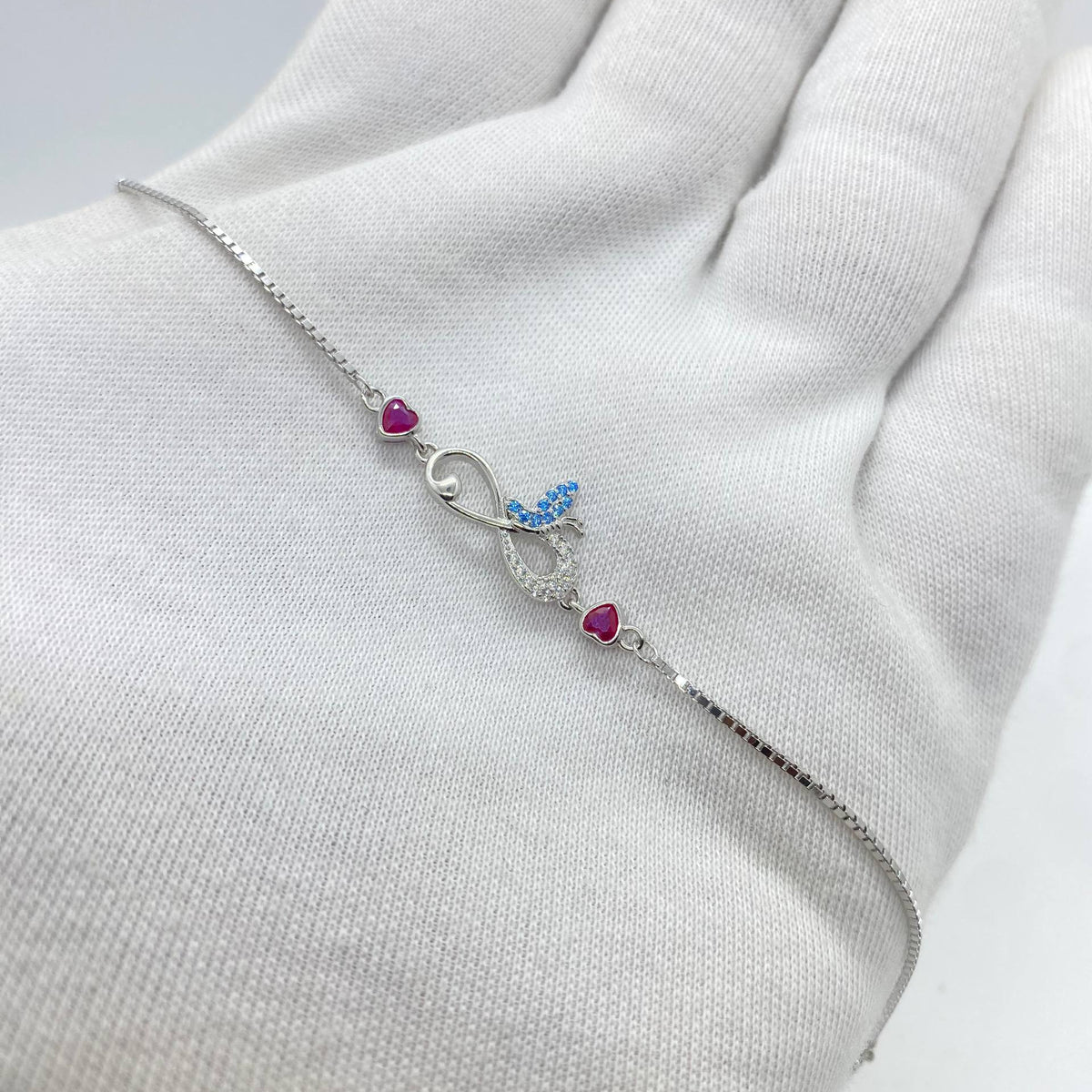 Silver Reindeer Heart Charm Bracelet