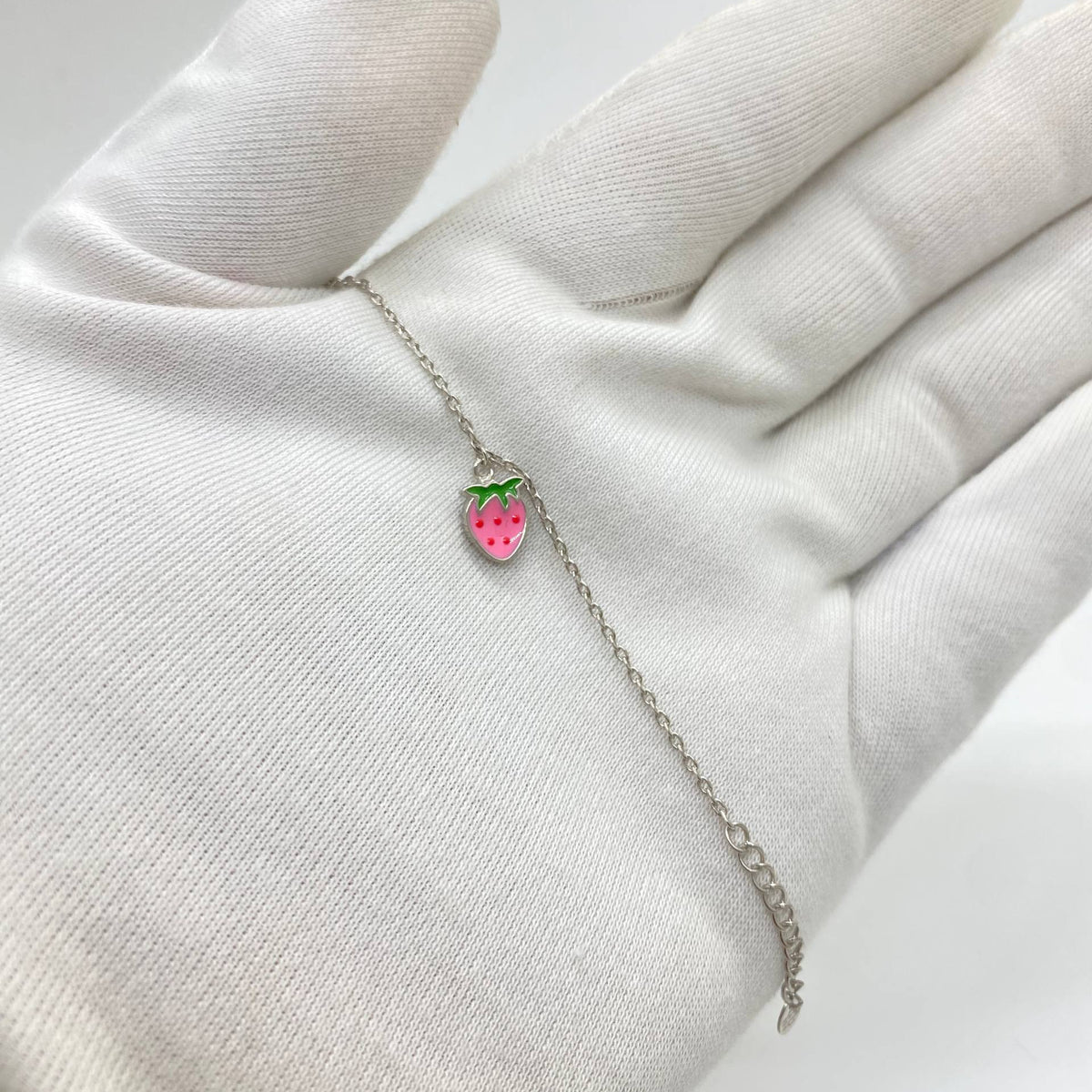Silver Strawberry Charm Bracelet