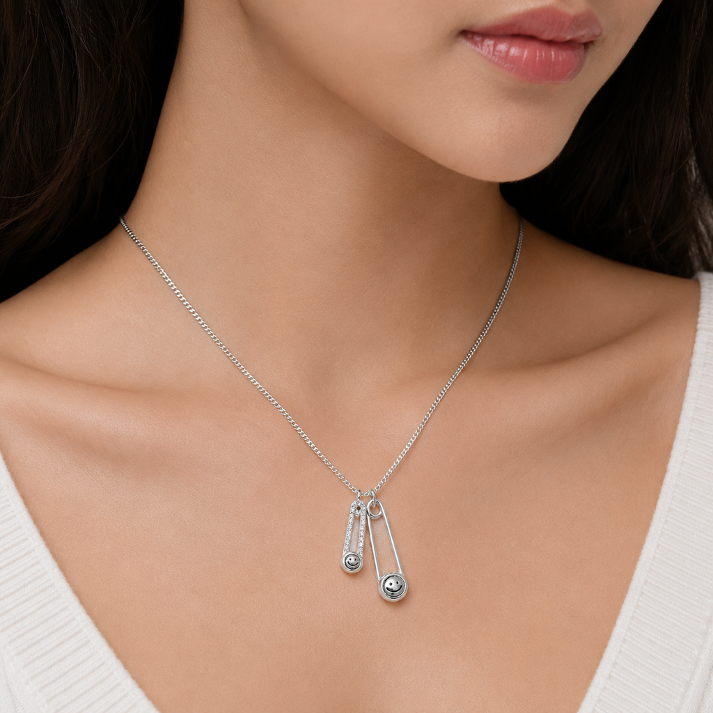 Smiley Safety Pin Necklace