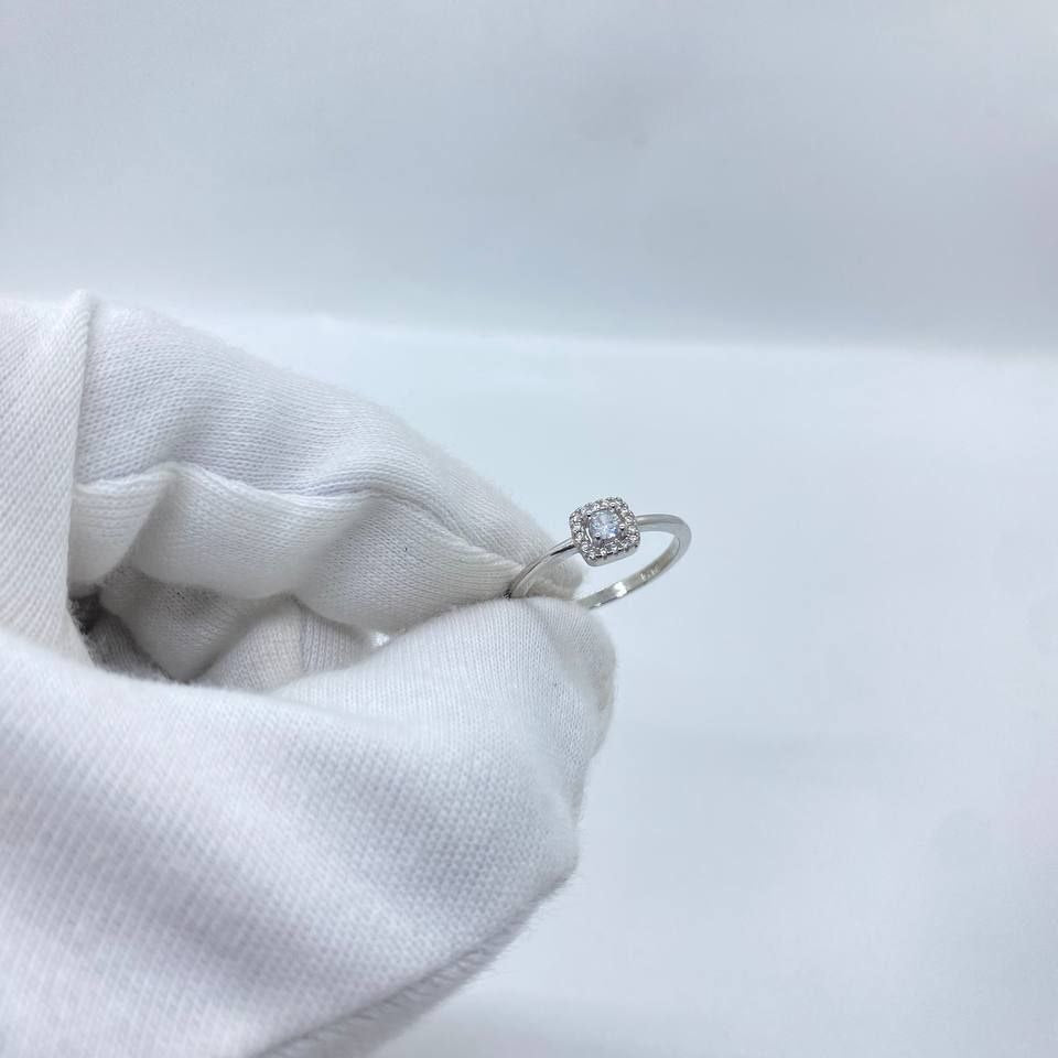 Square Halo Crystal Silver Ring