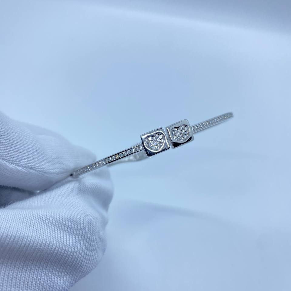 Twin Heart Crystal Silver Bangle