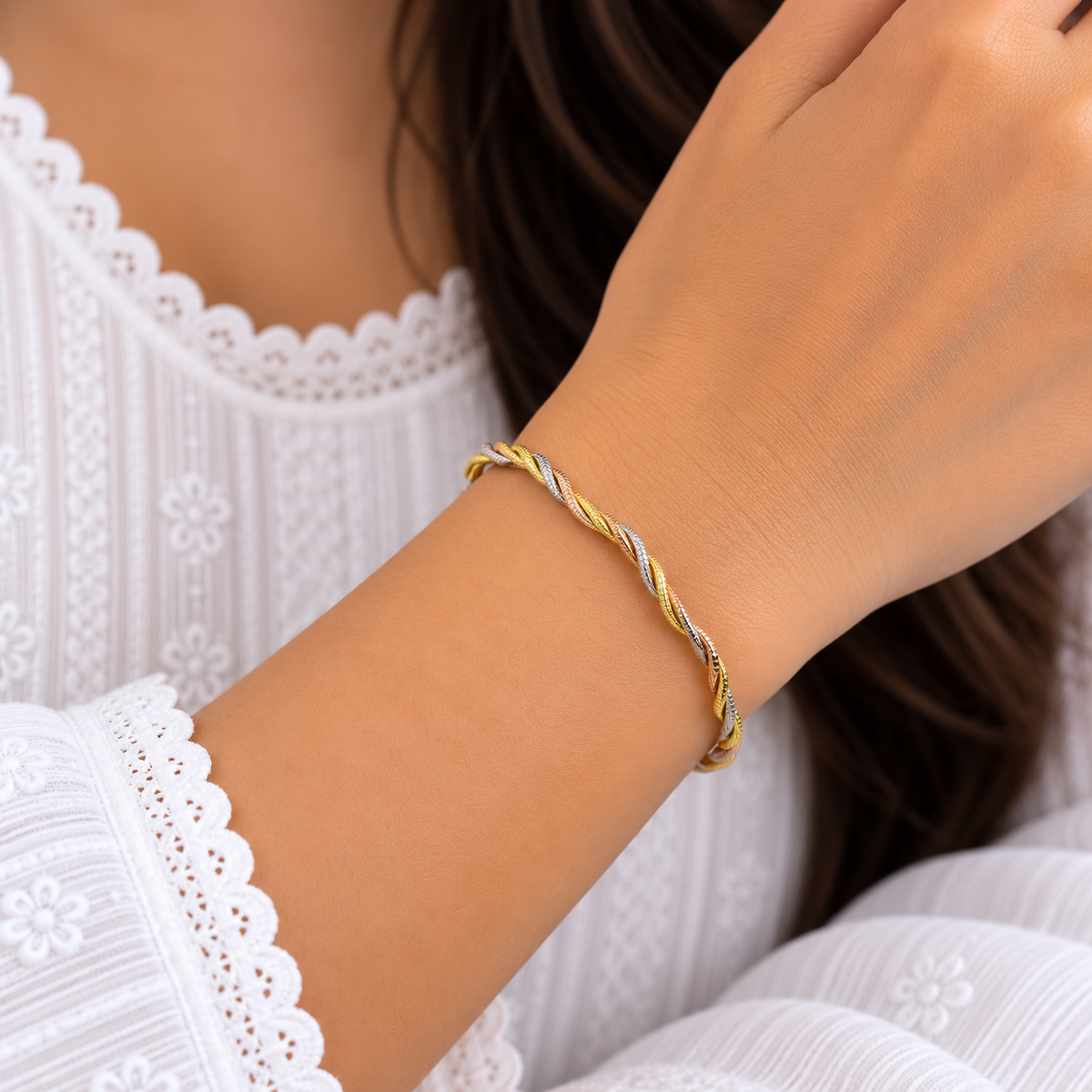 Twisted Two-Tone Gold Bangle