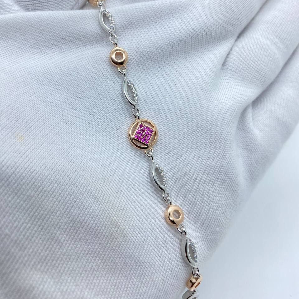 Two-Tone Rose Gold & Silver Pink Stone Bracelet