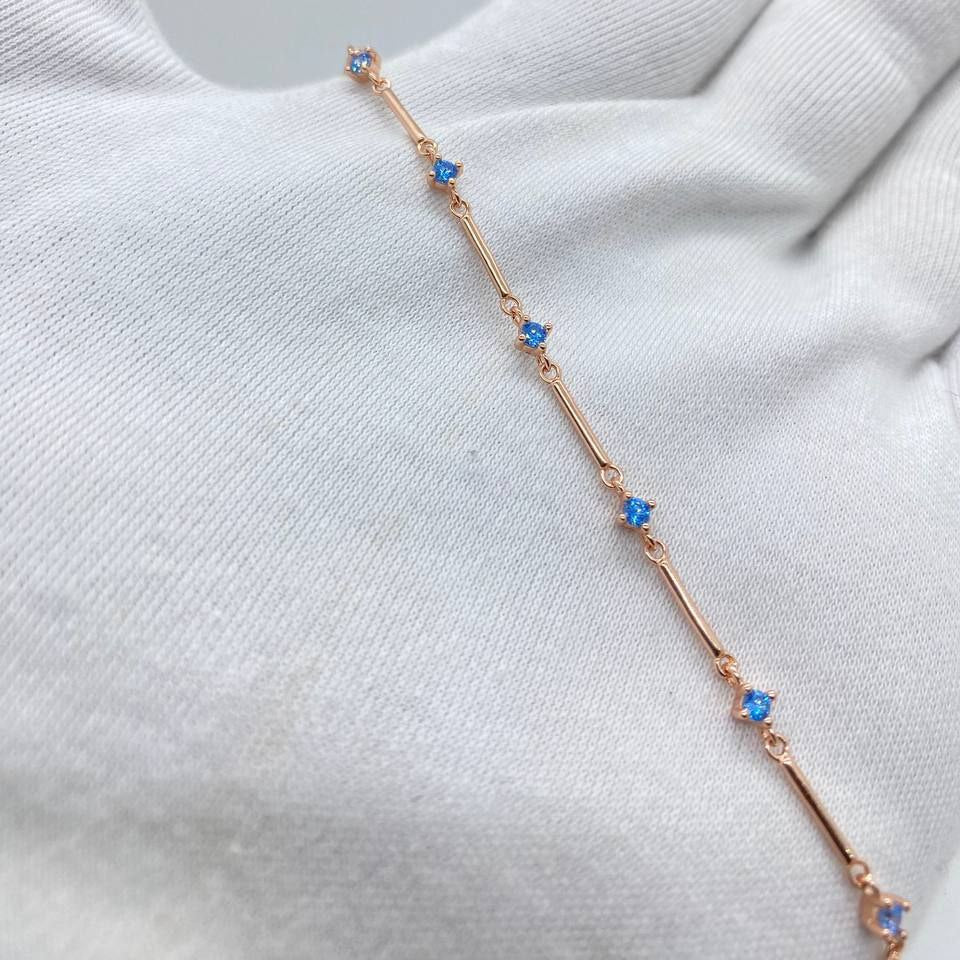 Blue Crystal Bar Rose Gold Bracelet